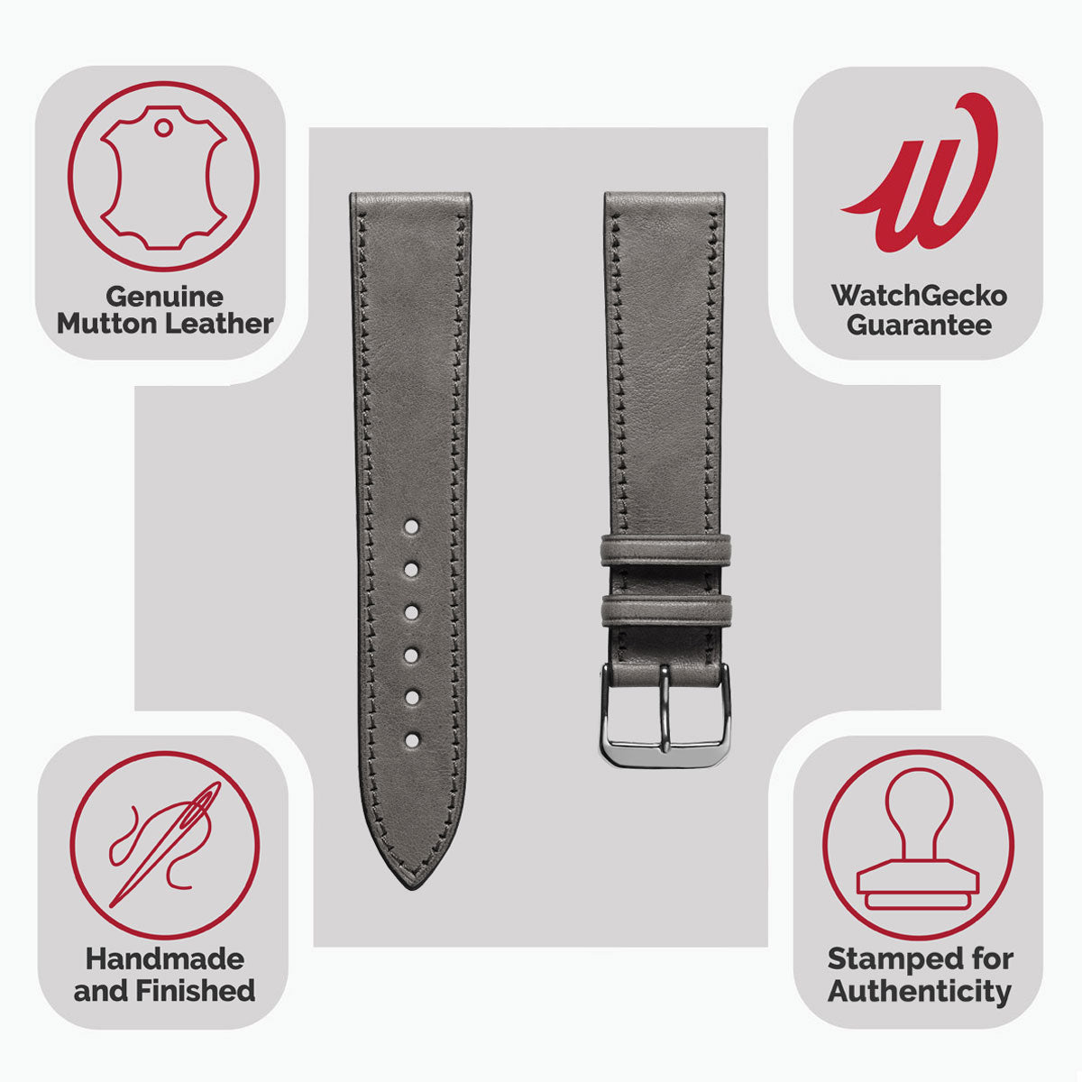 Camden Hand-Stitched Genuine Leather Watch Strap - Stone Grey