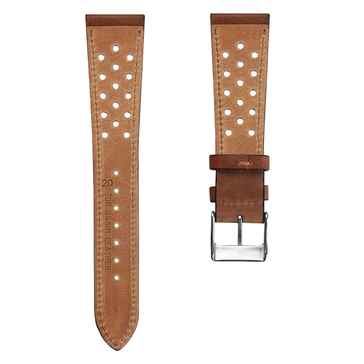 WatchGecko Missouri Perforated Leather Watch Strap - Medium Brown