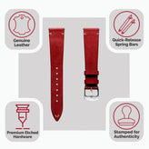 Charlbury V-Stitch Genuine Italian Leather Watch Strap - Bright Red