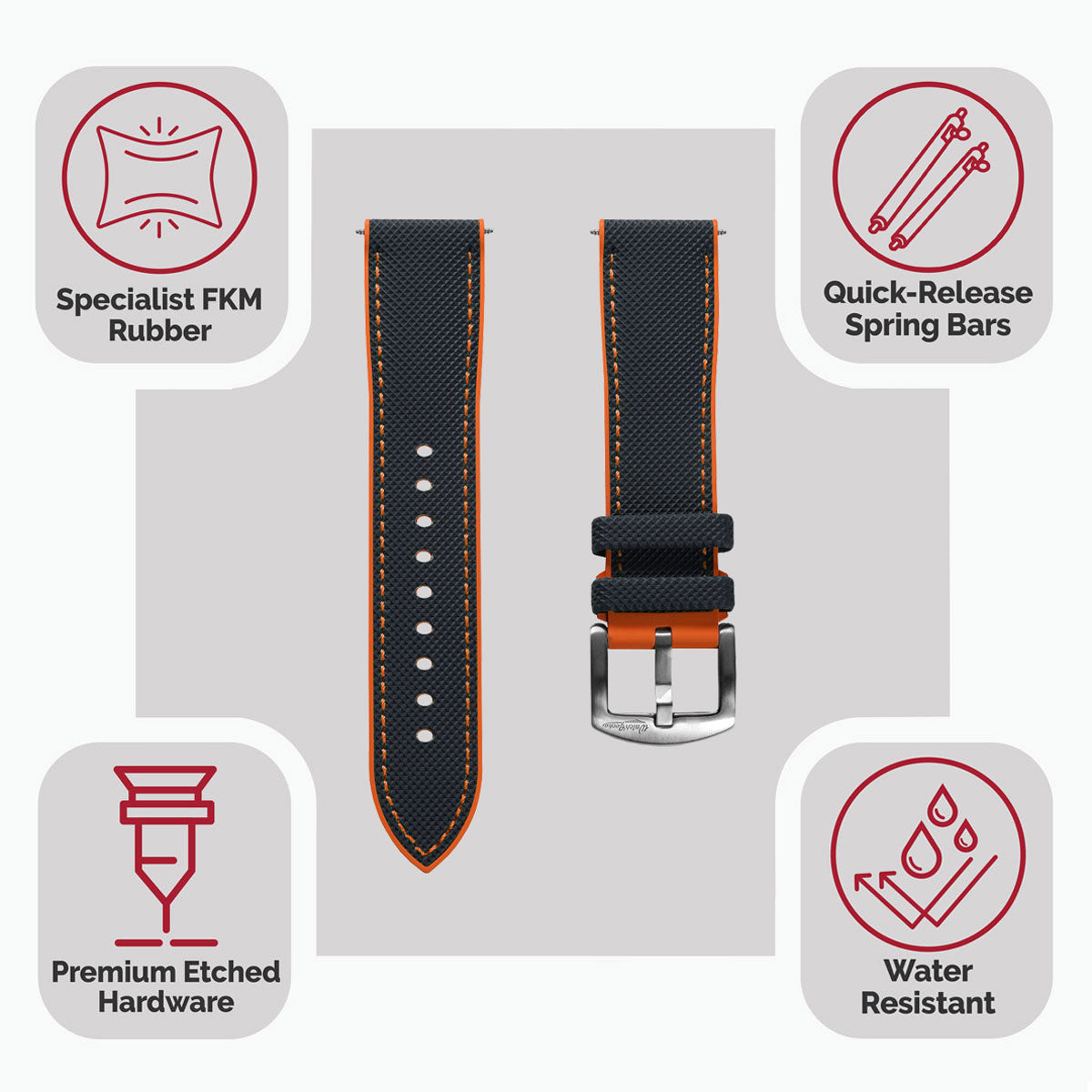 WatchGecko ChronoFKM Rubber Watch Strap -  Blue & Orange