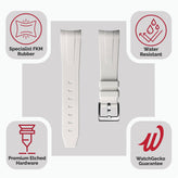 WatchGecko Curved Ends White Rubber Watch Strap - Brushed Buckle