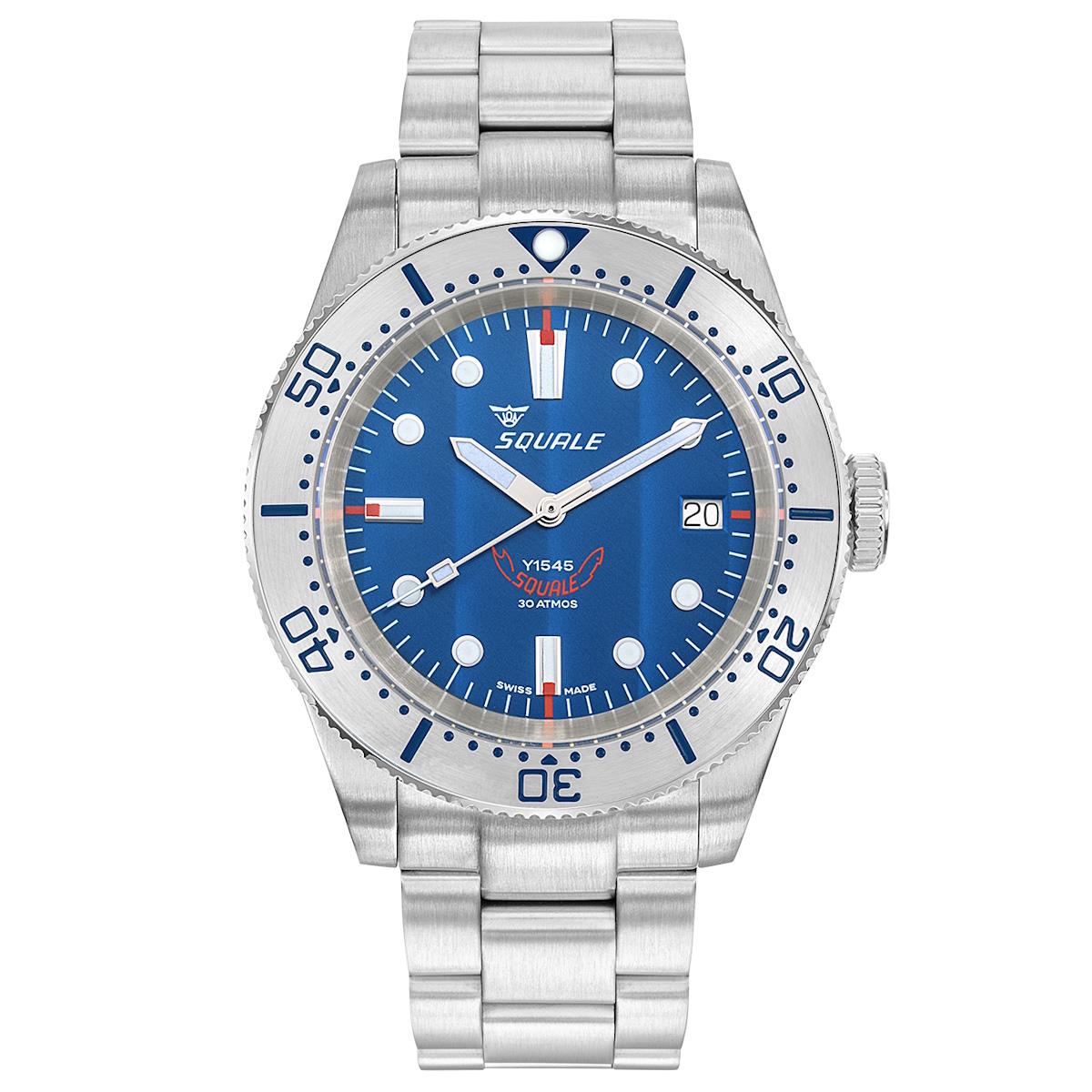 Squale 1545 Blue (Steel Bezel) on Stainless Steel Bracelet | WatchGecko