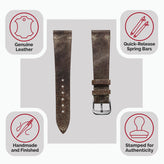 Dexter Cracked Finish Leather Watch Strap - Matte Mahogany