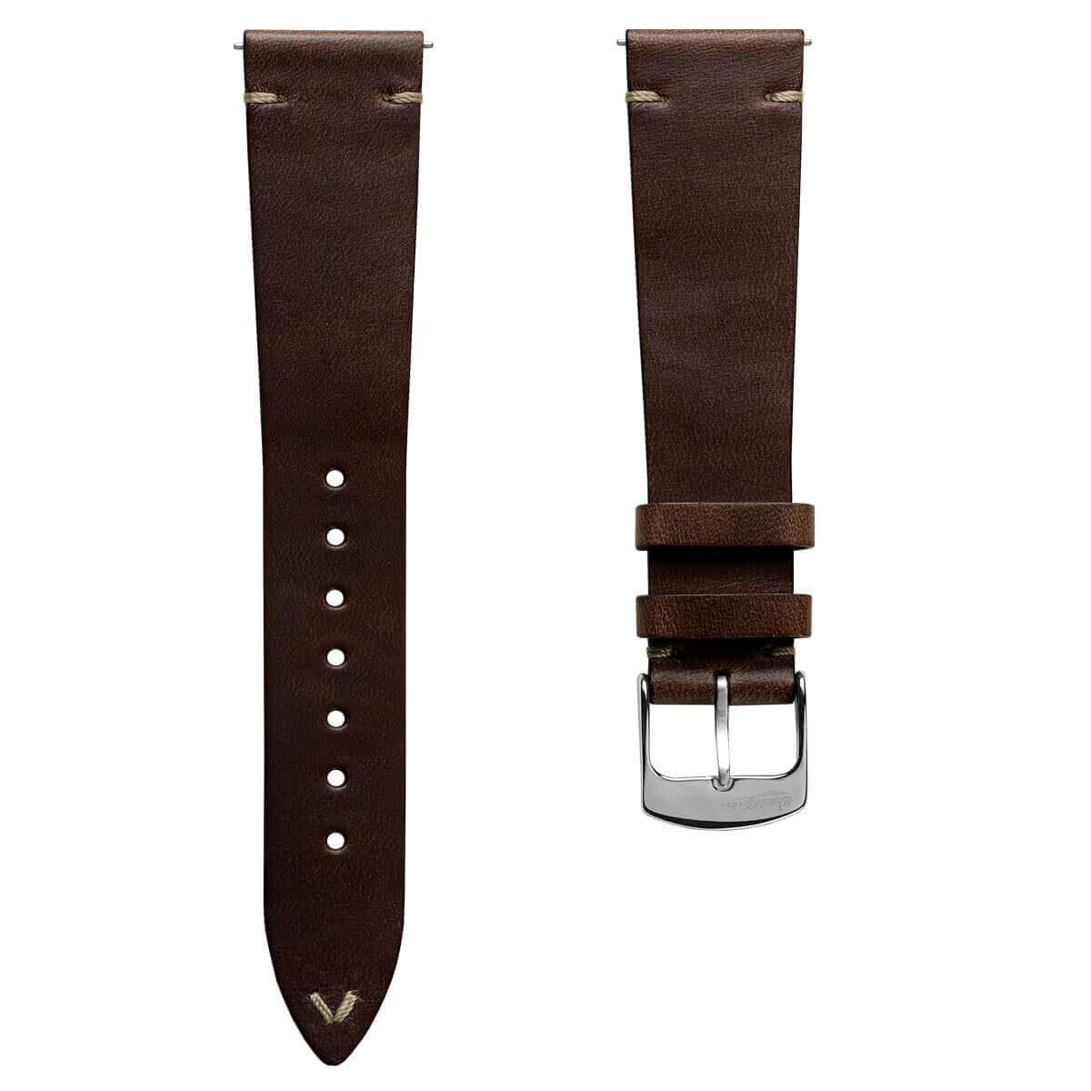 Genuine Horween Chromexcel® V-Stitch Leather Watch Strap - Dark Brown