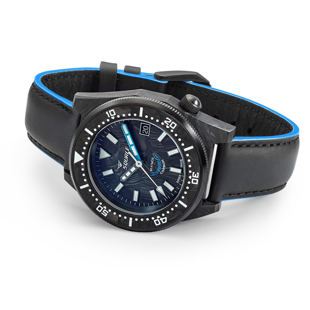 Squale T-183A BLUE on Rubberized Leather Strap