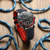 WatchGecko ChronoFKM Rubber Watch Strap - Blue & Red on Tudor GMT