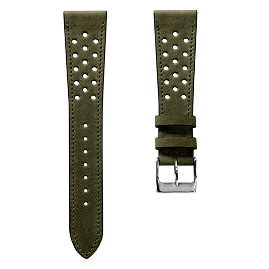 WatchGecko Missouri Perforated Leather Watch Strap - Green