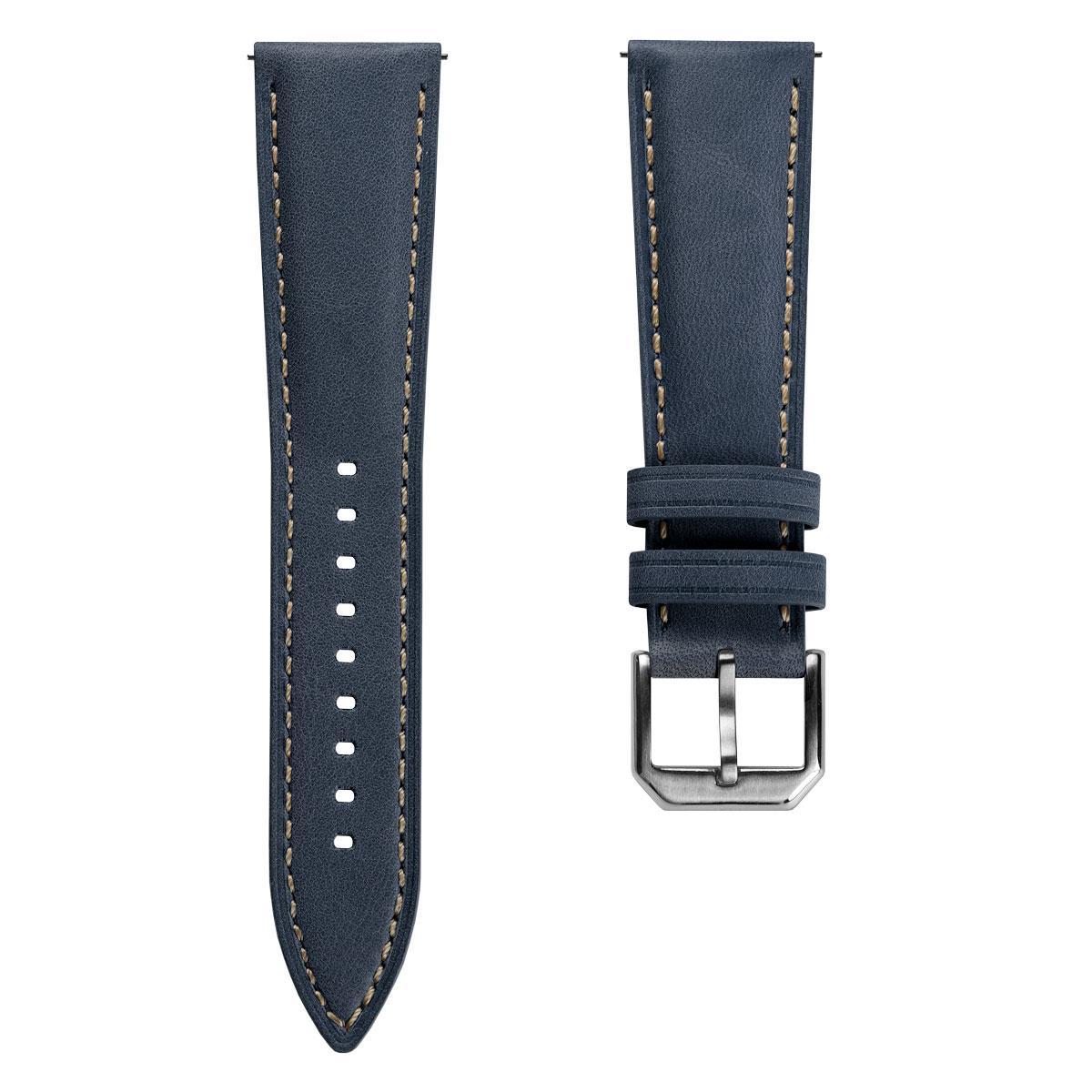 Whitby Vintage Padded Leather Watch Strap - Dark Blue