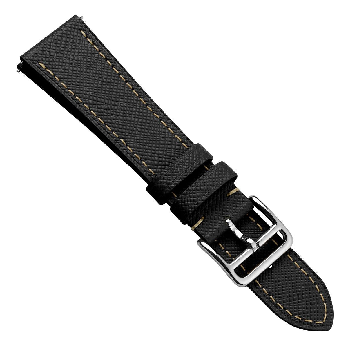 WatchGecko Brixham Classic Saffiano Leather Watch Strap - Black