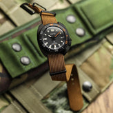 WatchGecko Ridge Military Nylon Watch Strap - Brown - PVD IP Black on Seiko