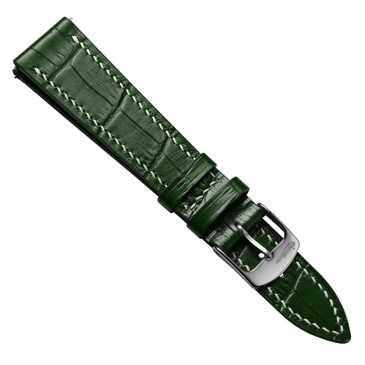 Arnhem Gator Print Genuine Leather Watch Strap - Dark Green