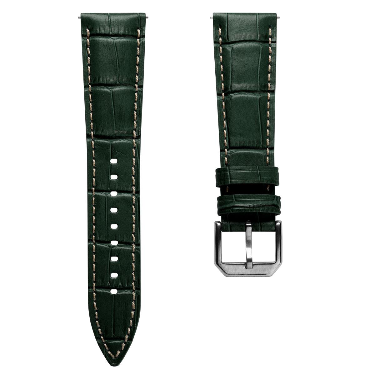 Carolina Gator Print Genuine Leather Watch Strap - Green