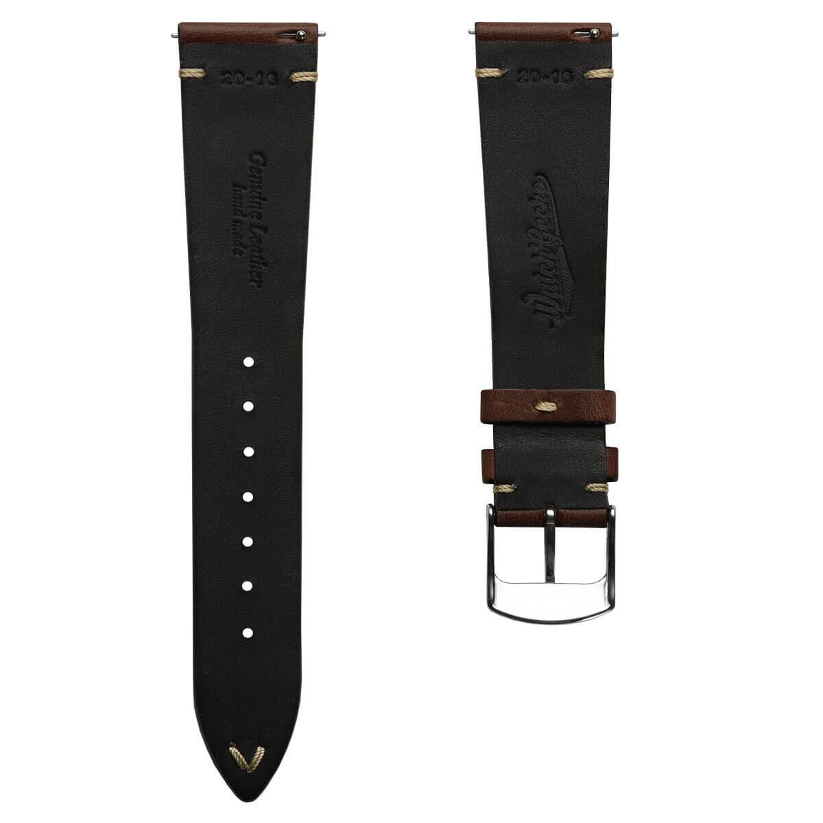 Genuine Horween Chromexcel® V-Stitch Leather Watch Strap - Dark Brown