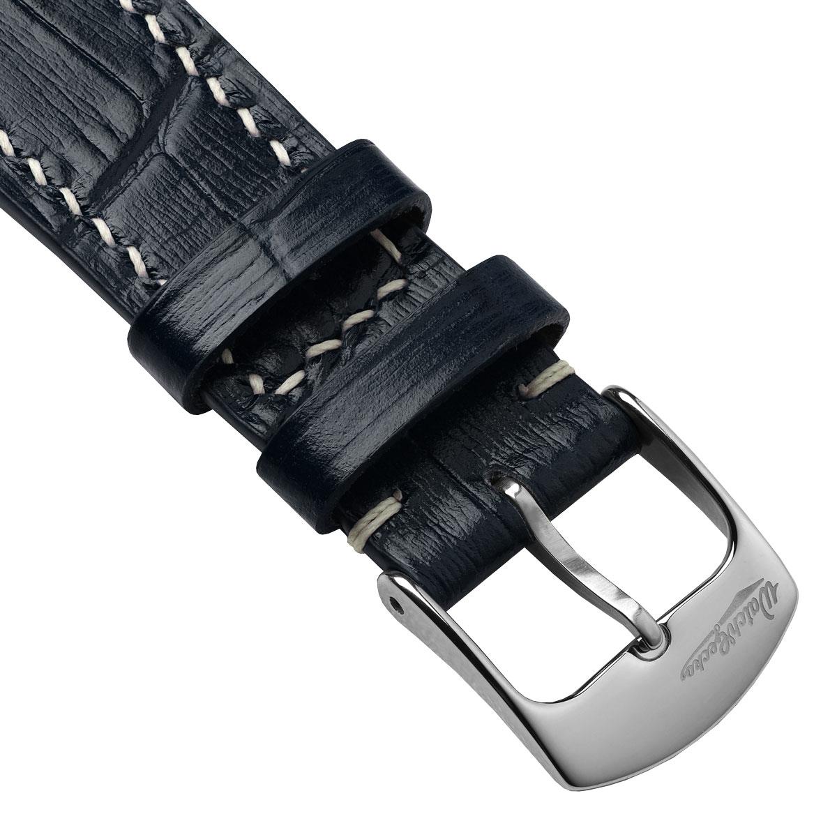 Arnhem Gator Print Genuine Leather Watch Strap - Navy Blue