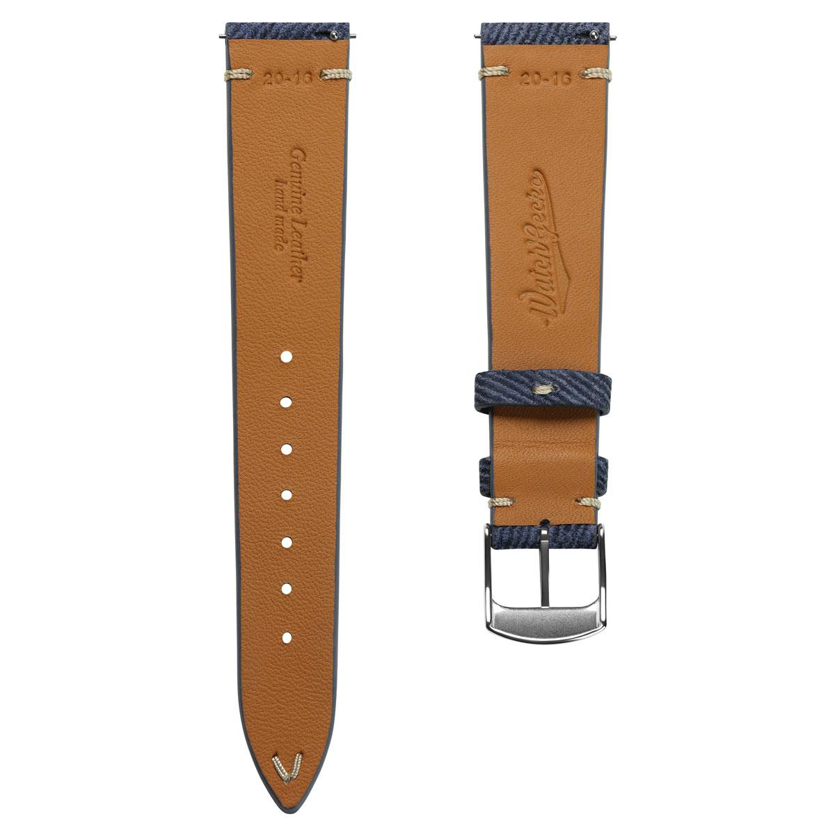 Arbour V-Stitch Denim Design Genuine Leather Watch Strap - Navy