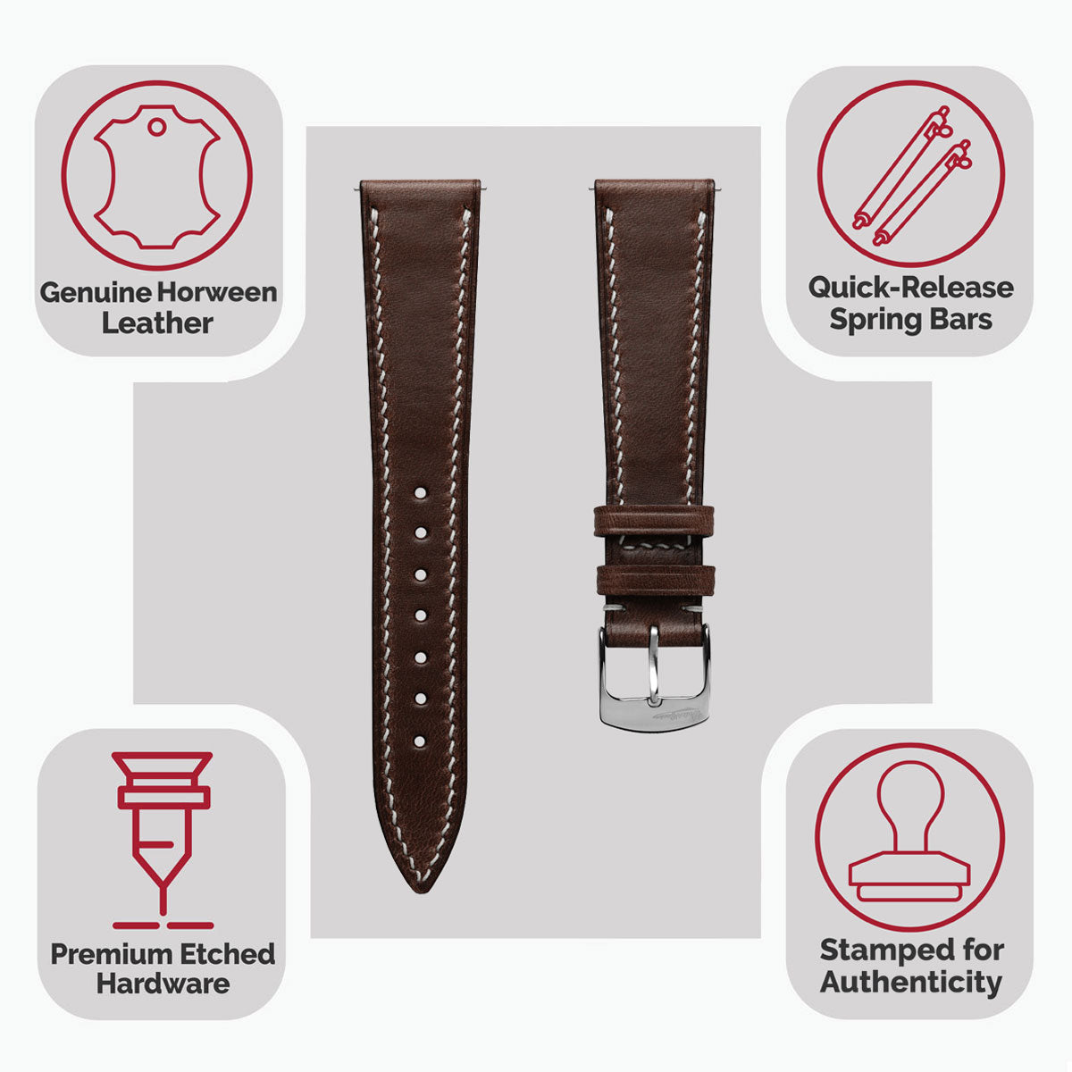 Genuine Horween Chromexcel® Watch Strap - Dark Brown