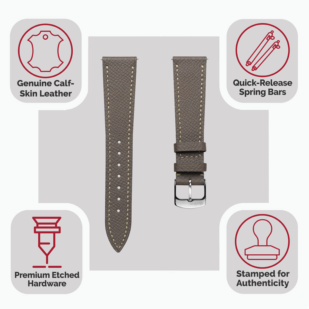 Hanley Textured Epsom Leather Watch Strap - Taupe