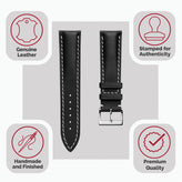 Ostend Thick Padded Leather Watch Strap - Baranil Black