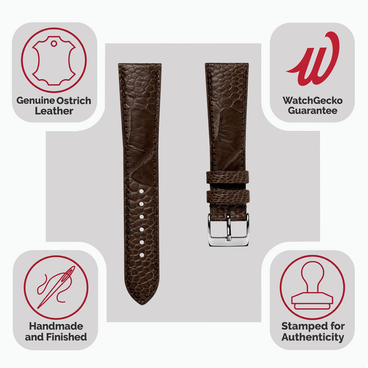 Ostrich Leg Leather Watch Strap - Brown