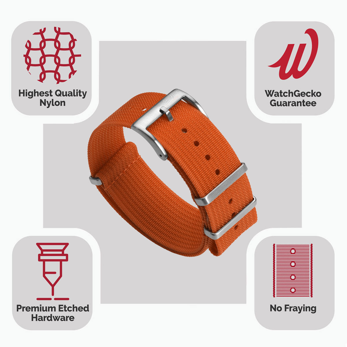 WatchGecko Ridge Military Nylon Watch Strap - Orange