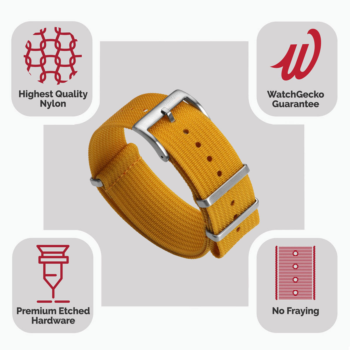 WatchGecko Ridge Military Nylon Watch Strap - Mustard Yellow