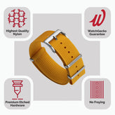 WatchGecko Ridge Military Nylon Watch Strap - Mustard Yellow