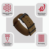 WatchGecko Ridge Military Nylon Watch Strap - Brown - PVD IP Black