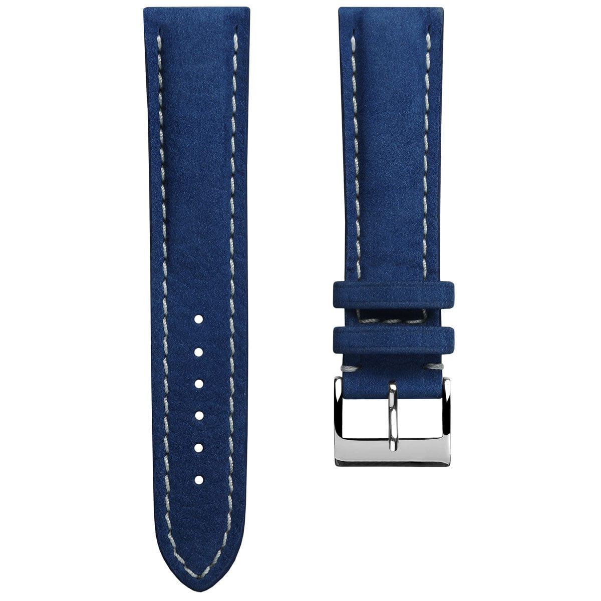 Ostend Thick Padded Leather Watch Strap - Nubuck Azure Blue