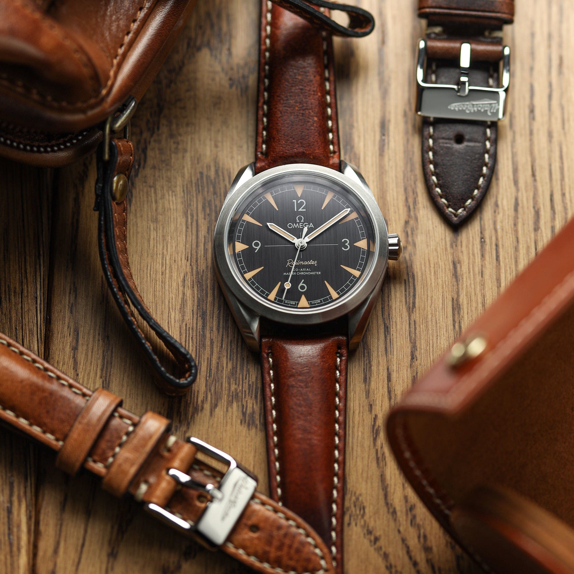 Geckota Vintage Highley Genuine Leather Watch Strap - Reddish Brown 