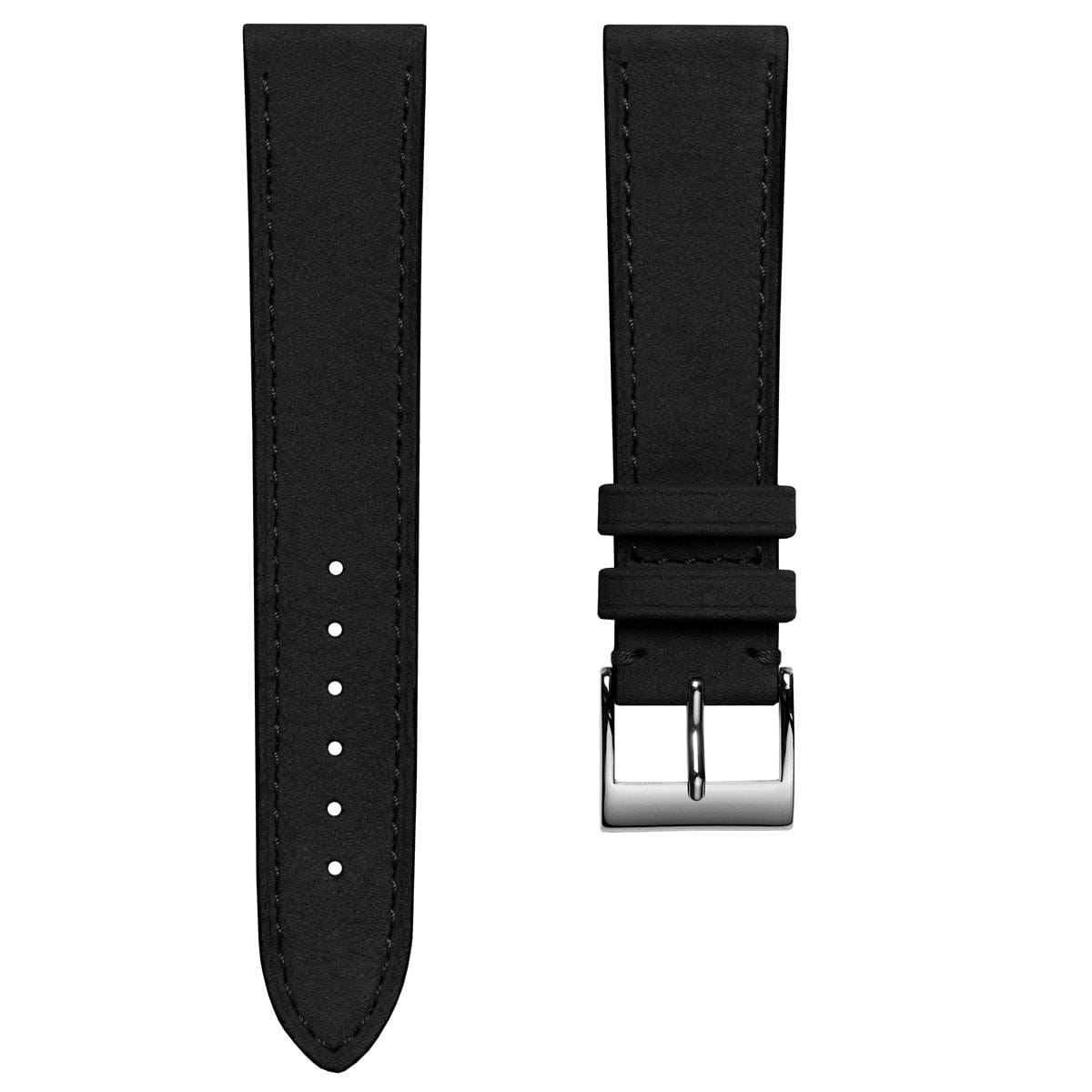 Mozet Flat Nubuck Handmade Leather Watch Strap - Black | WatchGecko