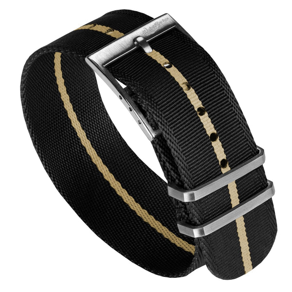 Bond - Black, Beige and Gray Adjustable Nylon Fabric Single Pass Slip  Through Watch Strap (20 & 22mm)